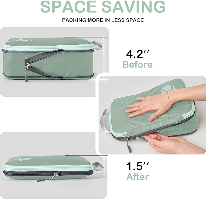 Cipway Compression Packing Cubes, Lightweight Travel Luggage Organizers with Shoe, Toiletry & Laundry Bags, Travel Essentials for Carry-on Suitcase (8 Piece, Sage Green)
