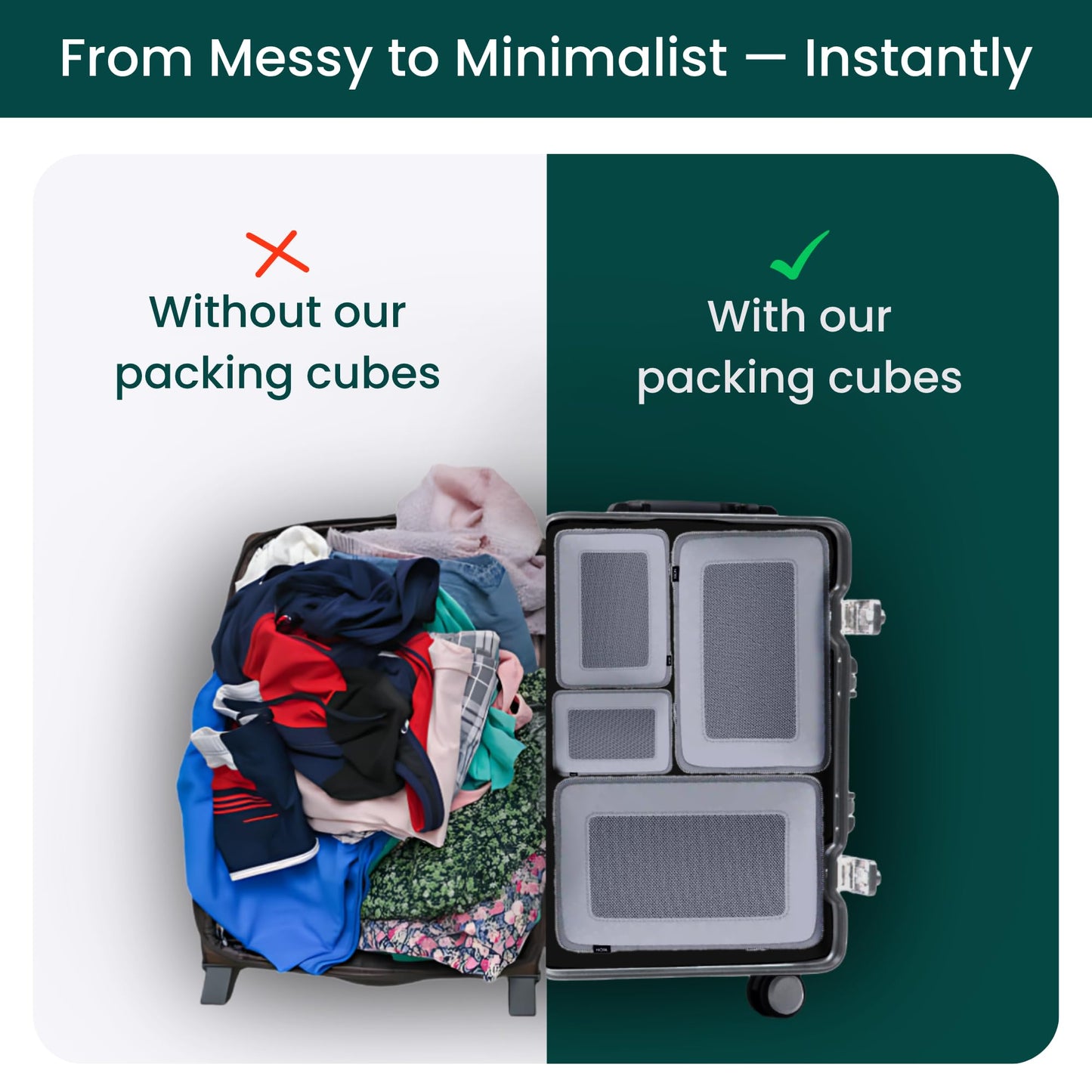 Nobl Travel Compressible Packing Cubes Set, 6 Pieces Travel Packing Organizers, Compression Luggage Cubes for Suitcases & Carry On, Space Saving (XXS, XS, S, M, L, XL) - Cloud