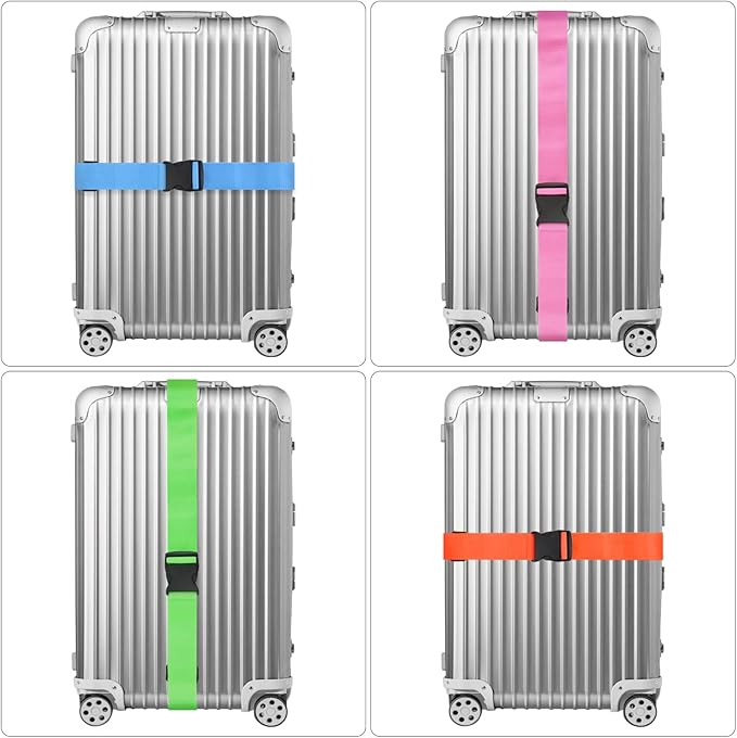 4 Pack Luggage Straps for suitcases-4 pcs Extra Long Suitcase Straps TSA Approved Luggage Belt, Adjustable Travel Belt for Luggage for 20'' - 32'' Suitcases (Orange Blue Green Pink)