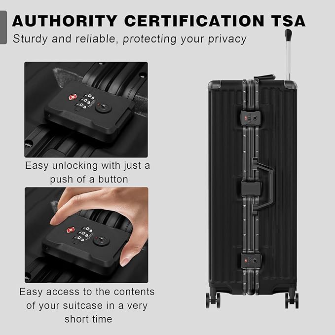 AnyZip Luggage Sets 2 Piece Aluminum Frame Carry On and Checked Suitcase PC ABS Hard Shell TSA Lock No Zipper(Black, 20/28)