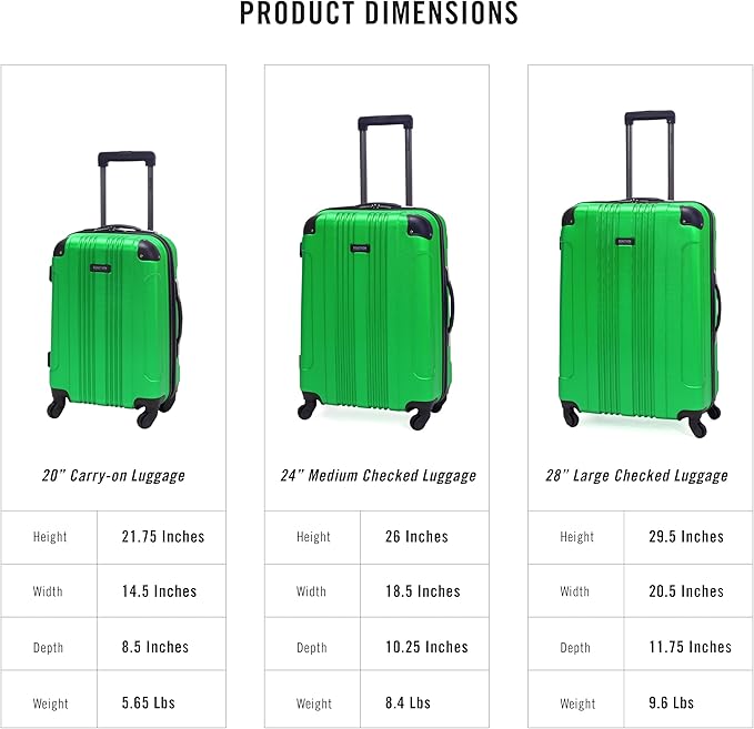 Kenneth Cole REACTION Out of Bounds Lightweight Hardshell 4-Wheel Spinner Luggage, Kelly Green, 28-Inch Checked