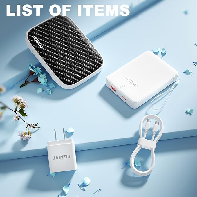 10000mAh Power Bank Portable Charger, Ultra Slim 22.5W Fast Charging with Built in USB C and ‌Lightning Cable, 4 Outputs Power Bank for iPhone 11/12/13/14/15/16 Android Samsung - White