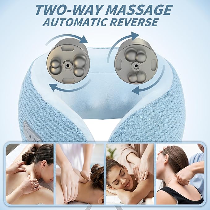 Electric Neck Massager,Portable Travel Pillow with Massage and Heat,Rechargeable Vibrating Neck Pillow Massager,Perfect for Pain Relief at Home, Office,Travel,Fathers Day Gift Ideas(Blue)