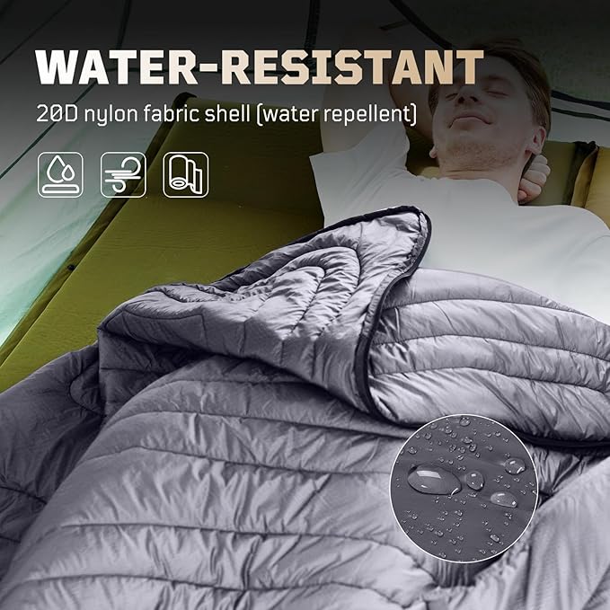 Camping Blanket, Packable, Lightweight Camp Quilt with Zipper, Multifunctional Outdoor Sleeping Blanket for Backpacking, Travel, Stadium, Beach