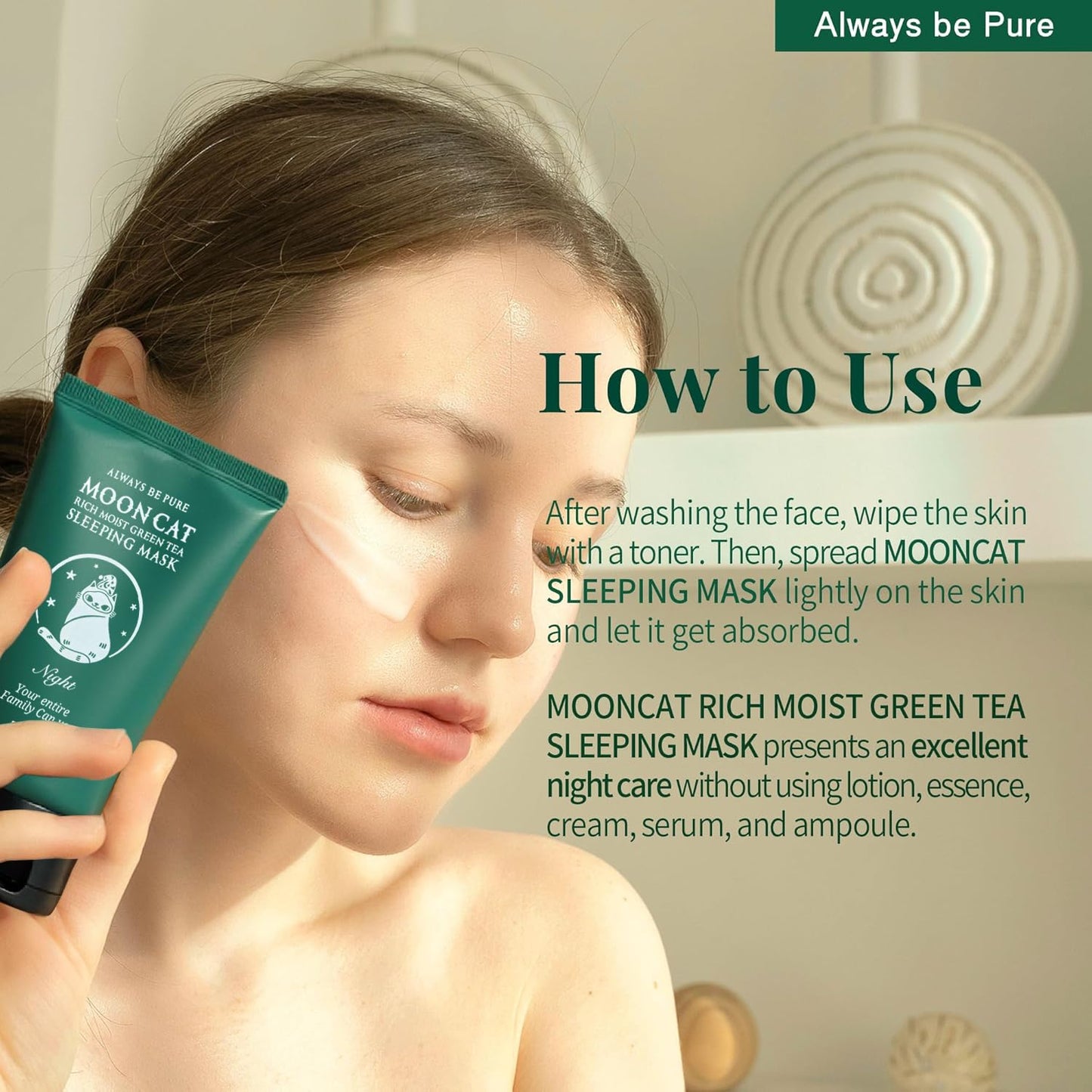 ALWAYS BE PURE Green Tea Sleeping Mask 75ml – Rich Moisture Night Mask, Hypoallergenic, Calms Redness, Deep Hydration for Sensitive Skin, Non-Sticky Korean Skincare