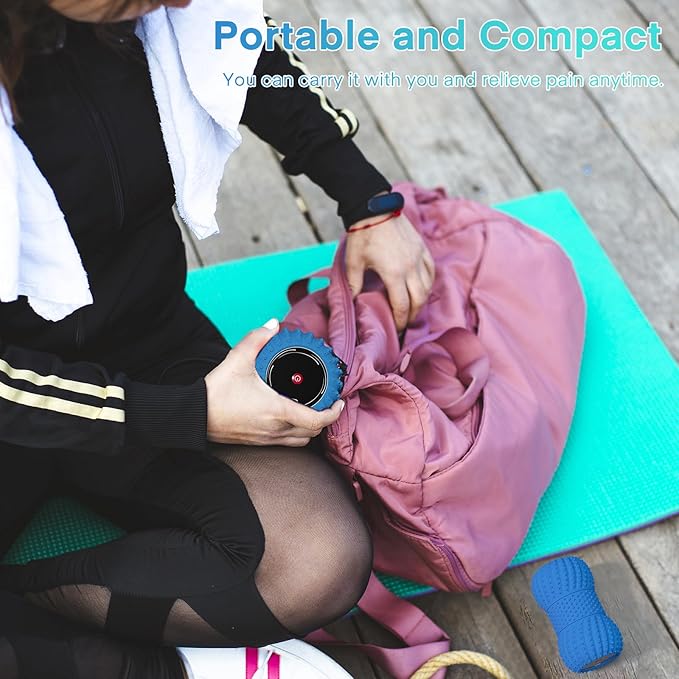 2 in 1 Vibrating Peanut Massage Ball with 6 Massaging Modes, Rechargeable Vibrating Massage Yoga Roller Ball for Muscle Recovery, Blue