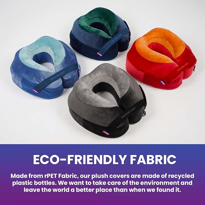 Cabeau Best Neck Pillow for Travel – Evolution Earth Deluxe – 360° Head, Neck and Chin Support for Sleeping – Sustainable Memory Foam - Removable, Washable Cover with Compact Carrying Case (Fire)