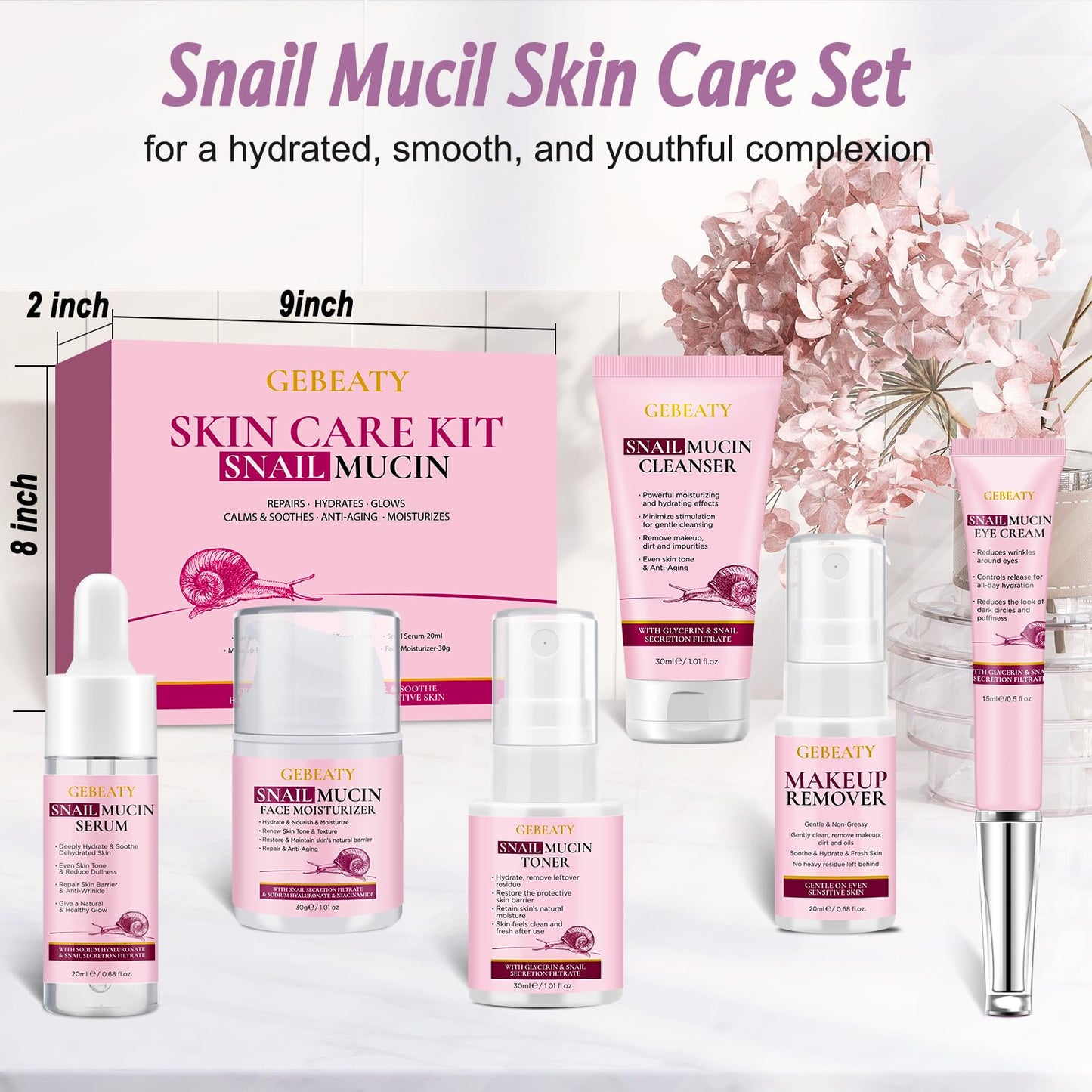Skin Care Set,Korean Snail Mucin Essence Anti-aging Moisturize Repair Soothe Hydrate,Glass Skincare Routine Kit for Dull & Dry Skin,Skincare Gift Set Teens Stocking Stuffers Christmas Gifts for Women