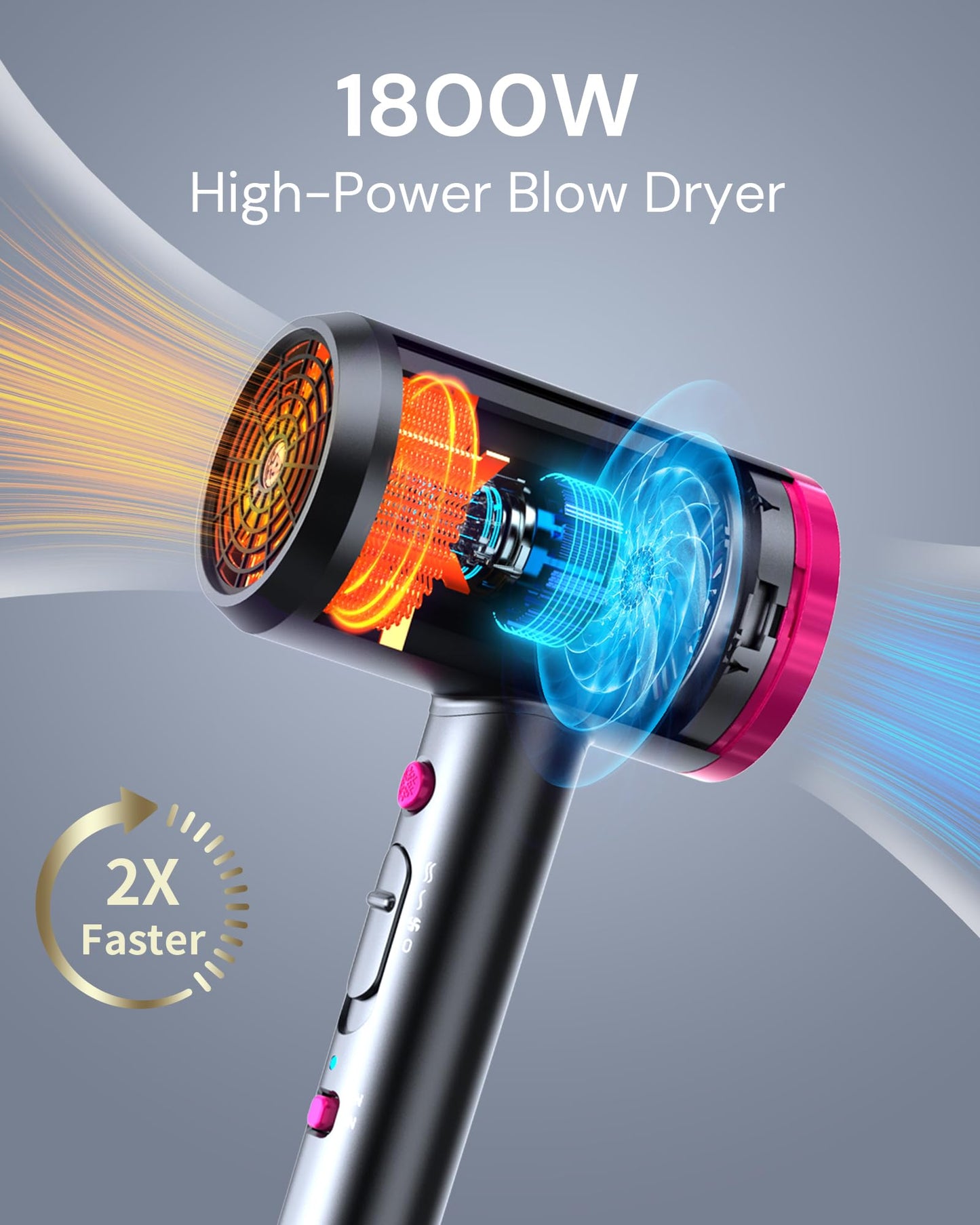 Hair Dryer with Diffuser for Curly Hair, 1800W Ionic Blow Dryer for Women & Men, Fast-Drying, Lightweight, Low Noise, Hair Care Styling Tool for Home, Travel