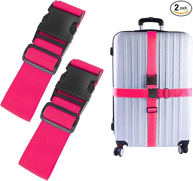 2Pcs Luggage Straps for Suitcase Travel Accessories TSA Approved, 80In Long Belts to Keep Your Suitcase Secure, Adjustable Bag Straps with Quick-Release Buckle for Travel Bag Closure, Rose