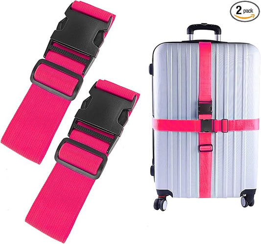 2Pcs Luggage Straps for Suitcase Travel Accessories TSA Approved, 80In Long Belts to Keep Your Suitcase Secure, Adjustable Bag Straps with Quick-Release Buckle for Travel Bag Closure, Rose