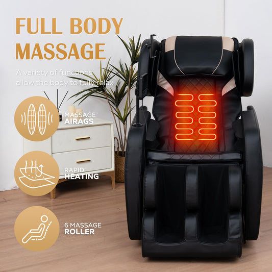 KEIKI Zero Gravity Massage Chair Recliner with 10 Massage Rollers, Full Body Air Pressure Therapy, Heated Lumbar & Leg, Foot & Calf Massage, Bluetooth Audio, Adjustable Intensity, PU Leather, Black