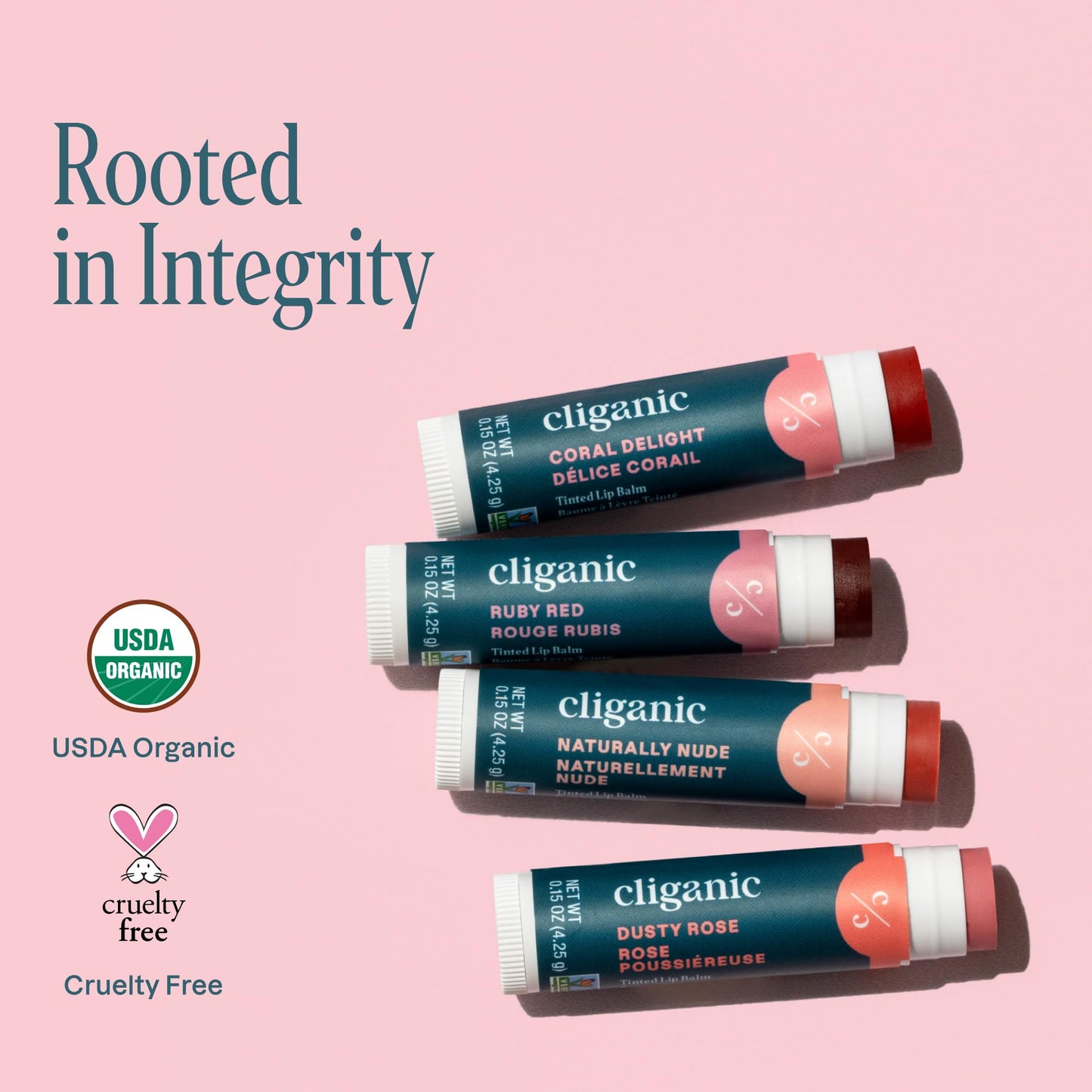 Cliganic Tinted Lip Balm - Non-GMO, 4 Colors - Enriched with Vitamin E, Cruelty Free