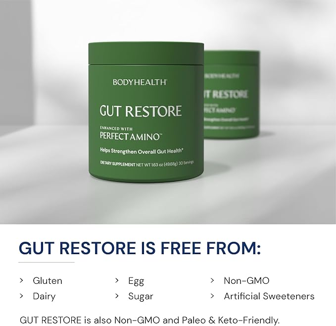 BodyHealth Gut Restore with PerfectAmino, ImmunoLin, and Humic Acid - Gut Health Supplement for Digestive and Immune Support - Unflavored - 30 Servings