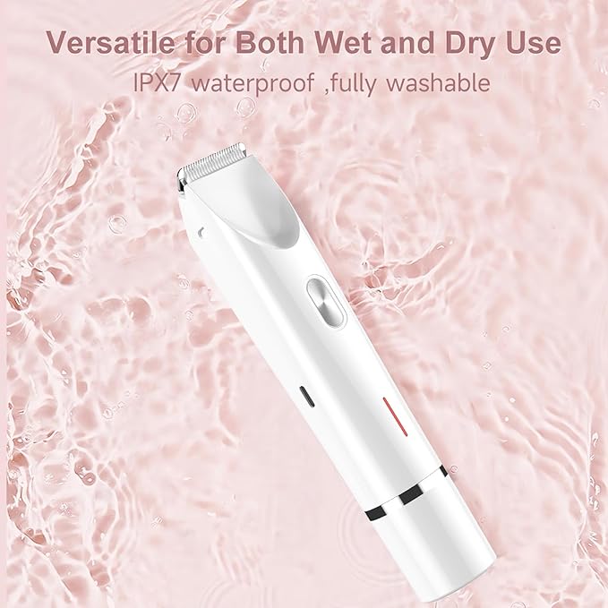 Bikini Trimmer for Women Electric Razors for Women, Double Head Dual Purpose, IPX7 Waterproof Hair Razor, Ceramic Blade Hair Trimmer Wet & Dry Use, Painless Electric Shaver for Facial and Body (White)