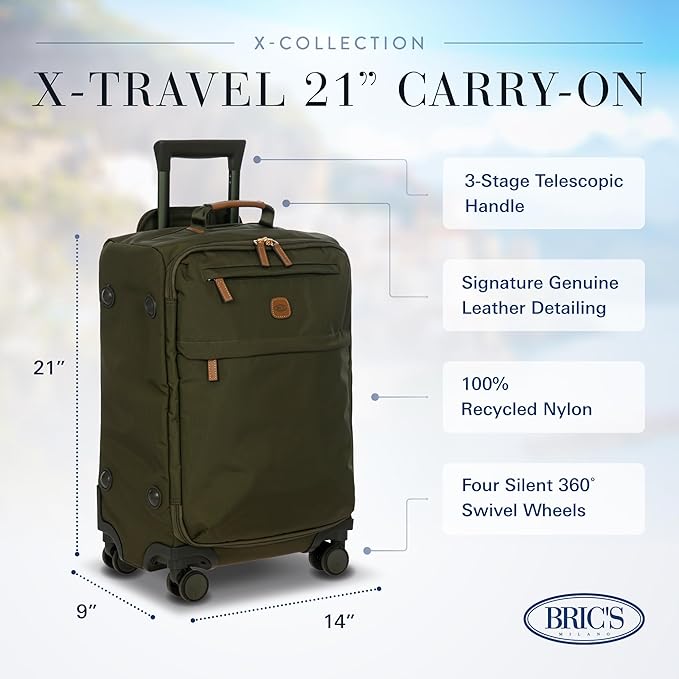 Bric's X Travel - Carry-On Luggage Bag with Spinner Wheels - 21 Inch - Luxury Luggage Bag - Olive