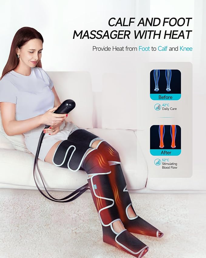 ALLJOY Leg Massager for Circulation and Pain Relief FSA, Gifts for Men Women Dad Mom, Leg Massager with Heat and Compression, 2 Heat 5 Modes 4 Intensities 4 Extenders