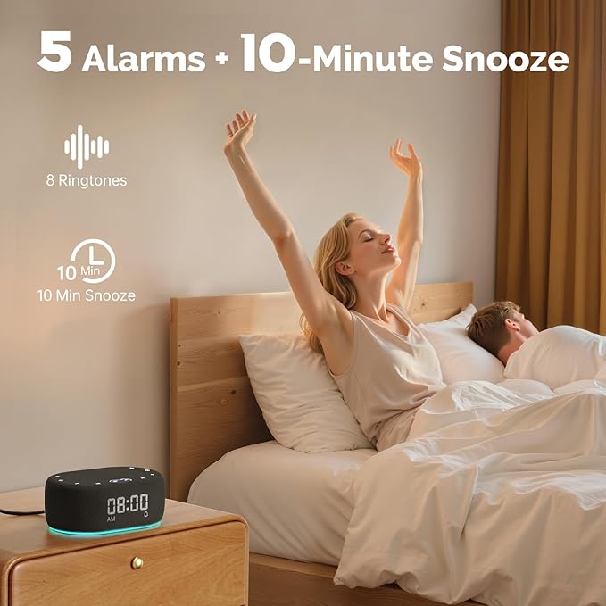 1Mii White Noise Sound Machine for Sleep, Pink Noise Machine for Baby Adults Sleeping, 18 Soothing Sounds with 7-Color Night Light, Timer, Alarm Clock, Volume Control, Remote App Control - Black