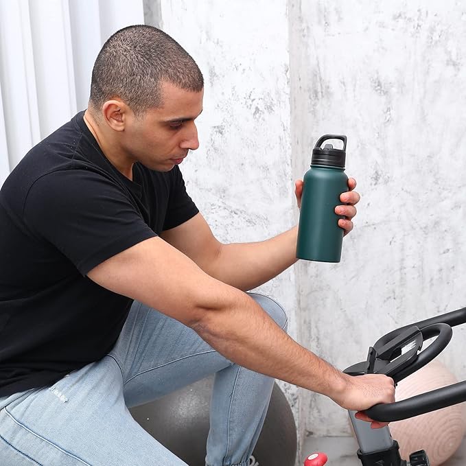 BJPKPK Insulated Water Bottles with Straw Lid, 27oz Stainless Steel Water Bottle with 3 Lids, Leak Proof BPA Free Metal Thermo, Mugs, Tumblers, Keep Cold Hot -Ocean