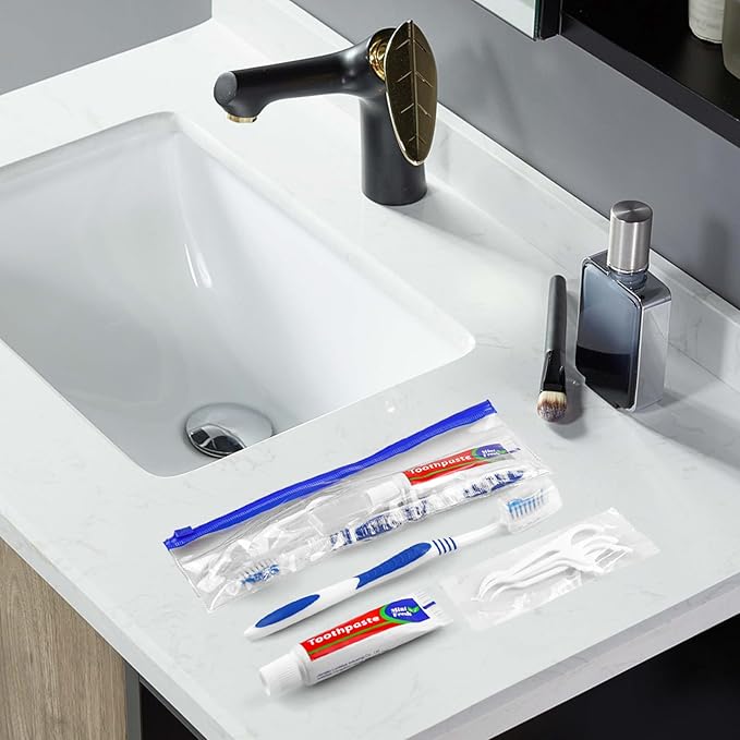 50 Disposable Toothbrushes with Toothpaste Set,Travel Kit with Plastic Zip Bag,Toothbrush Head Cover, Floss Pick,25 gram Toothpaste,Bulk Toothbrush for Homeless,Travel,Hotel(50)