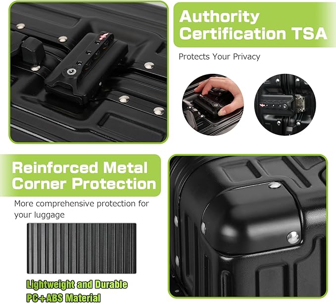 AnyZip Luggage Aluminium Frame Suitcase Hard Shell TSA Lock No Zipper 28In Black