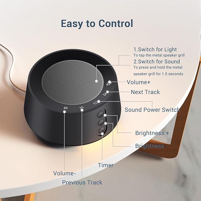 BGOVERSS White Noise Sound Machine with 20 Soothing Sounds, 10 Colors Night Light Sleep Machines Home Office Travel, 5 Timers and Memory Feature Sound Machine for Nursery Baby Kids Adults (Black)