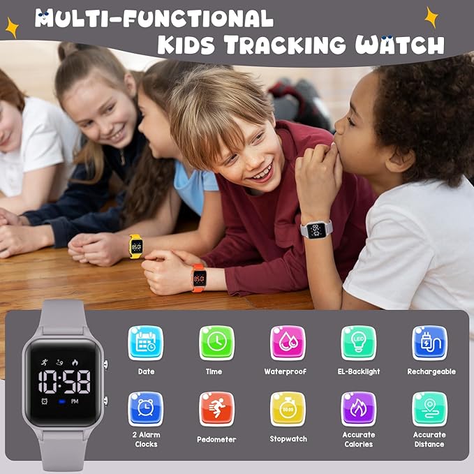 Kids Digital Watches for Boys Girls, Sports Watch with Fitness Tracker, Pedometer, Alarm Clocks, Stopwatch, No App Needed Waterproof Kids Watch, Gift for Teens Student Girls Boys Ages 5-14