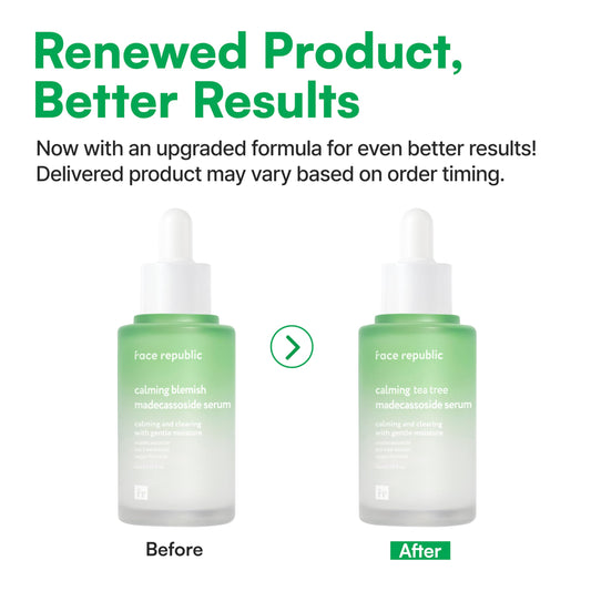 Face Republic Calming Tea Tree Madecassoside Serum 45ml 1.52 fl oz | Lightweight | Soothing | Madecassoside, Tea Tree, Centella Asiatica, Niacinamide | For irritated skin | Vegan Korean Skin Care