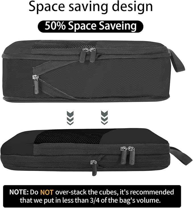 6 Set Compression Packing Cubes For Travel- Effortless Organization&Space Saving Cube For Quick Packing And Unpacking,Travel Must Have Suitcase Essentials For Business Trip,Cruise,Camping,Vacation