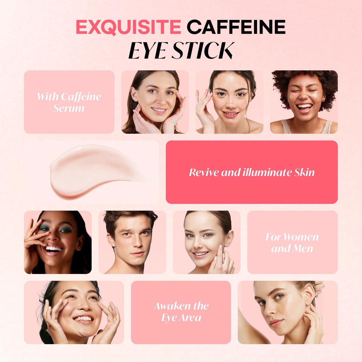 CITYGOO Caffeine Eye Cream Stick: Anti-Aging Firming & Moisturizing Balm for Dark Circles Puffiness & Eye Bags - Travel-friendly for Women (Pink)