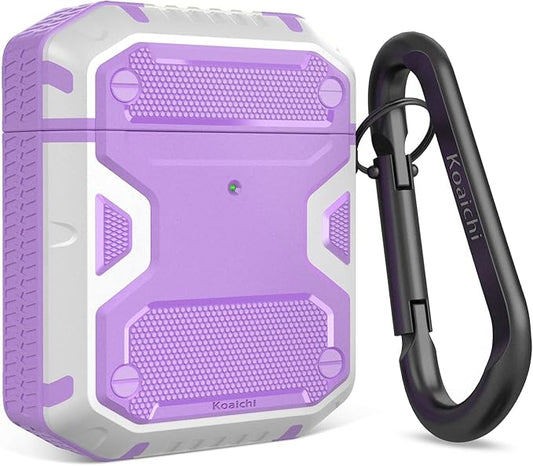 Koaichi Compatible with AirPods Case, Full-Body Rugged Hard Shell Protective Case Cover with Keychain Designed for AirPods 1st & 2nd, Purple/White