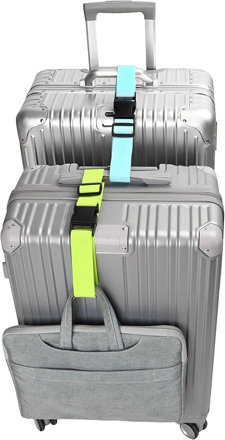 2Pack Luggage Straps for Suitcases, Travel Connector for Carry On Bag, Add Bag to Connect Two Suitcases, Adjustable Belt Attachment Accessories for Connect Your 3 Luggages, Light Blue