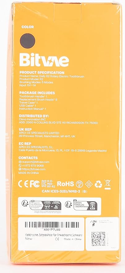 Bitvae R2 Rotating Electric Toothbrush for Adults with 8 Brush Heads, Travel Case, 5 Modes Rechargeable Power Toothbrush with Pressure Sensor, 3 Hours Fast Charge for 30 Days, Black