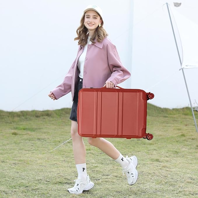 Kono 20'' Carry on Luggage Lightweight with Spinner Wheel TSA Lock Hardside Luggage Durable Small Carry on Suitcase Coral Pink