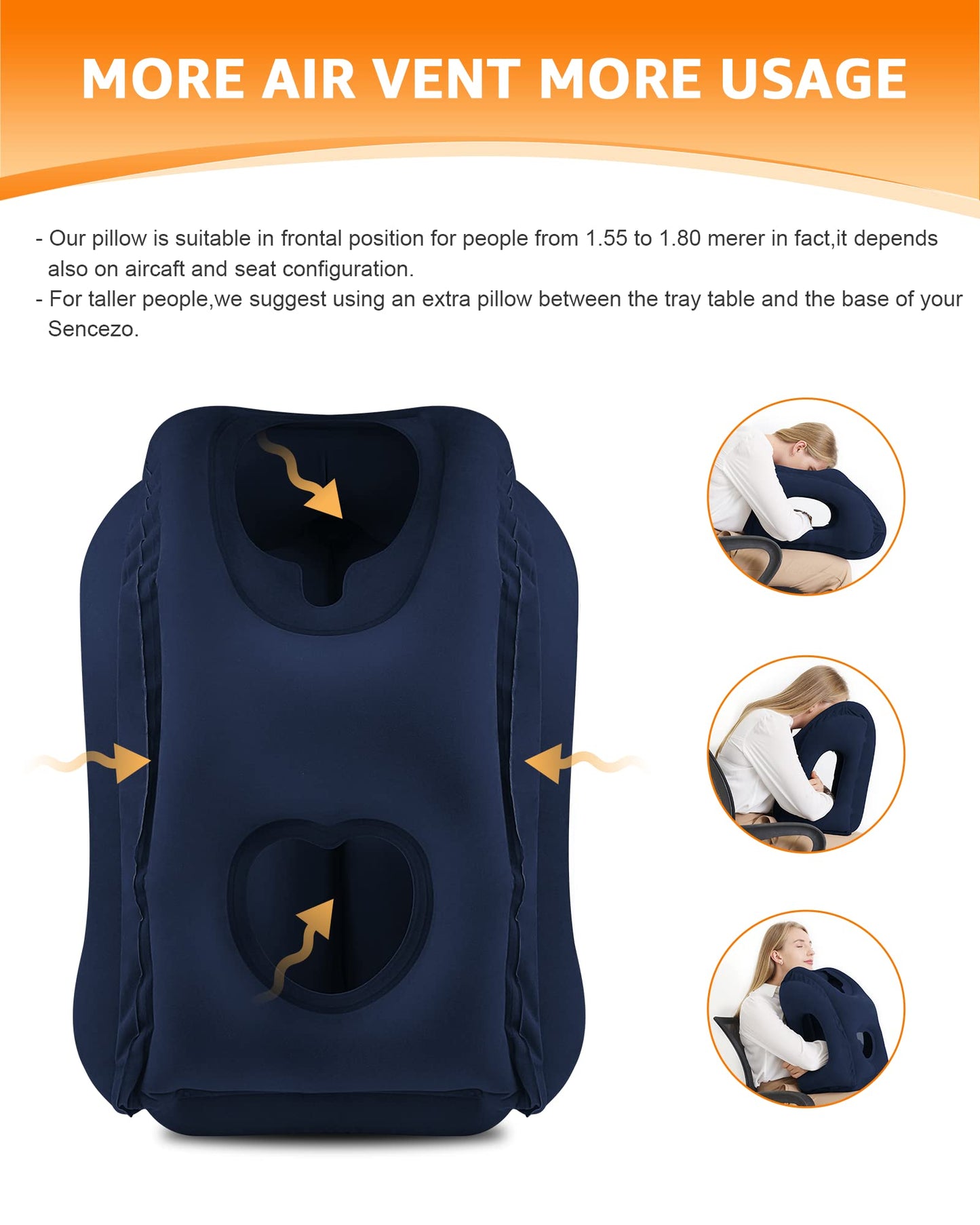 Sunany Travel Pillow, Inflatable Neck Pillow Used for Airplanes/Cars/Buses/Trains/Office Napping with Eye Mask/Earplugs (Blue)