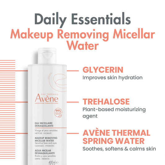 Avène Micellar Lotion Cleansing Water - Soap-Free 3-in-1 Cleanser, Toner, Make-up Remover - All Skin Types - Non-Comedogenic -16.8 Fl Oz