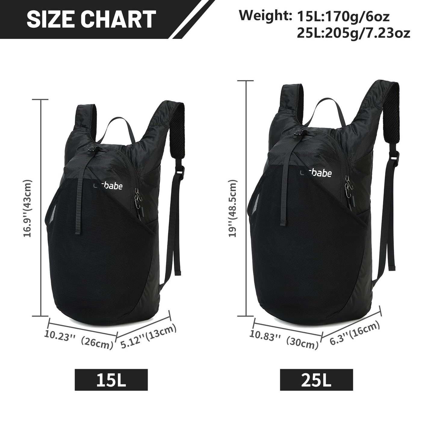 Ocbabe 15L Small Packable Lightweight Backpack Hiking Daypack Water Resistant Foldable Outdoor Camping Travel Bag for Women Men Black