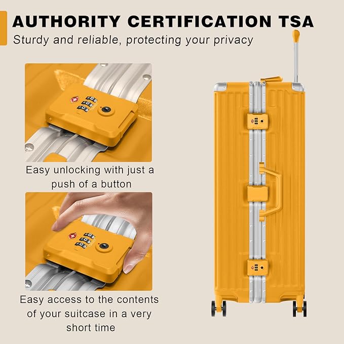 AnyZip Luggage PC+ABS Aluminum Frame Zipperless Checked Luggage Hard Shell Suitcase with TSA Lock Double Spinner Wheels 28 Inch Orange