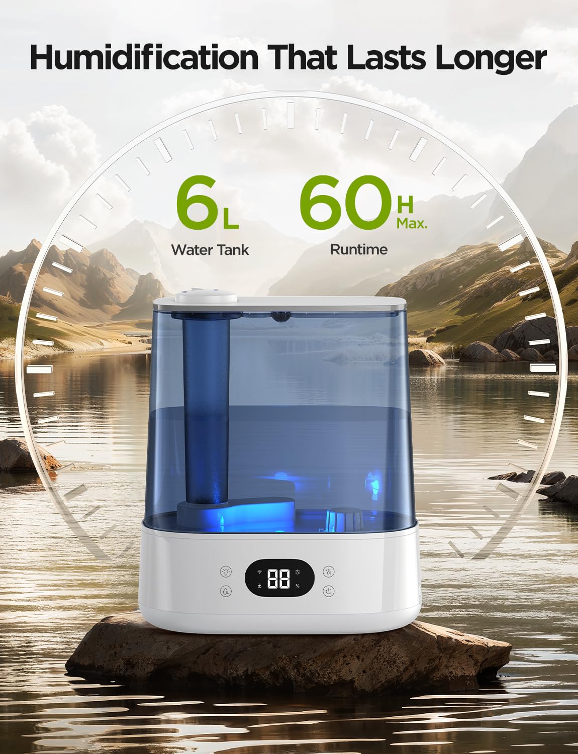 GoveeLife Smart Humidifiers for Bedroom, 6L Cool Mist Top Fill for Large Room, Humidity Sensor, Auto Mode, Schedule, 60H Quiet Runtime, WiFi Humidifier Essence Diffuser for Baby Plant, Work with Alexa