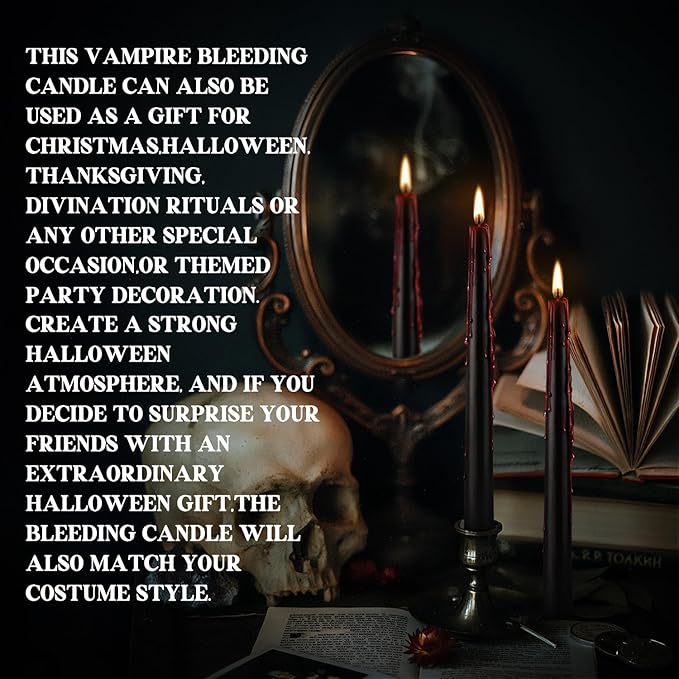 24 Pcs 10 Inch Vampire Blood Taper Candles Vampire Blood Candle, Ritual Spell Unscented Candle Halloween Spooky Decor for Haunted House, Gothic Theme Party.