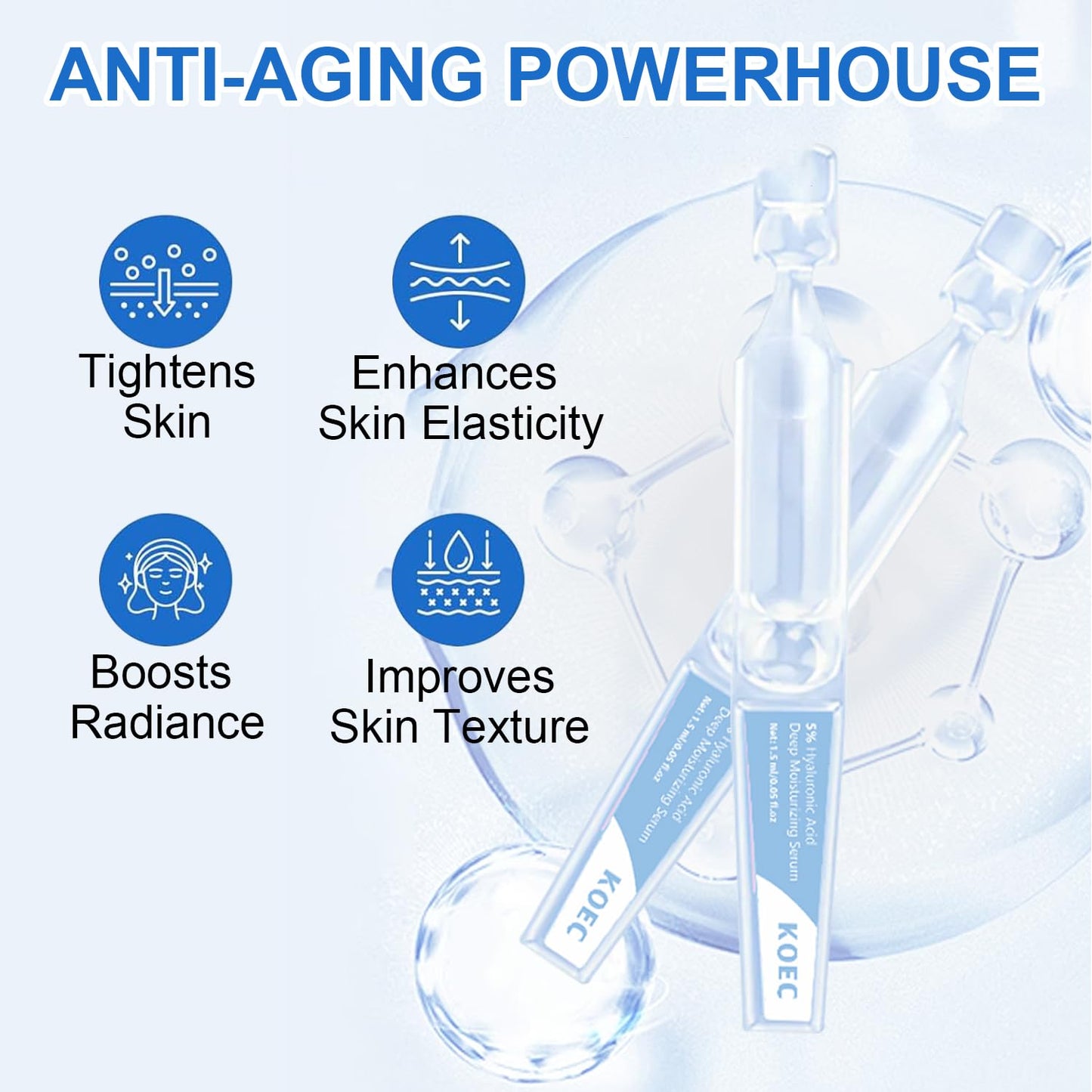 30 Pcs Hyaluronic Acid Serum Vials, Ultra Hydrating 5% Hyaluronic Acid serum Tubes, Hydrating Face Serum for Women Anti Aging, 1.5ml * 30pcs