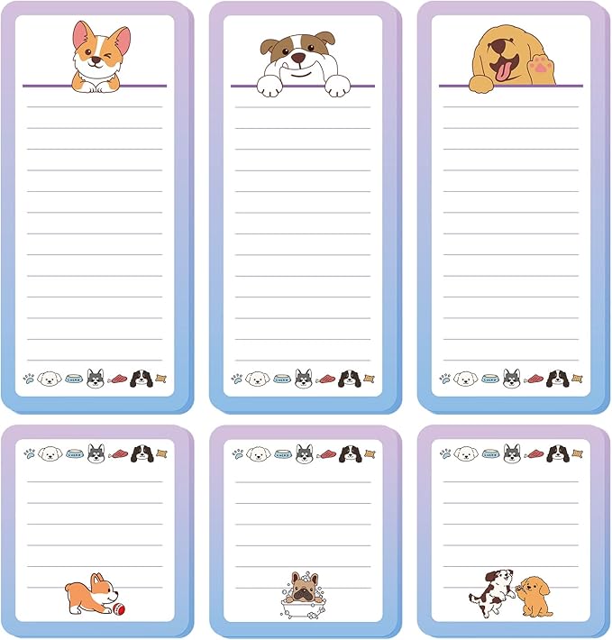 6 Pcs Funny Dog Magnetic Notepads for Refrigerator Dog Grocery List Magnet Pad for Fridge Magnet Pad Grocery Shopping List Teachers Coworkers Office Supplies, 2 Designs