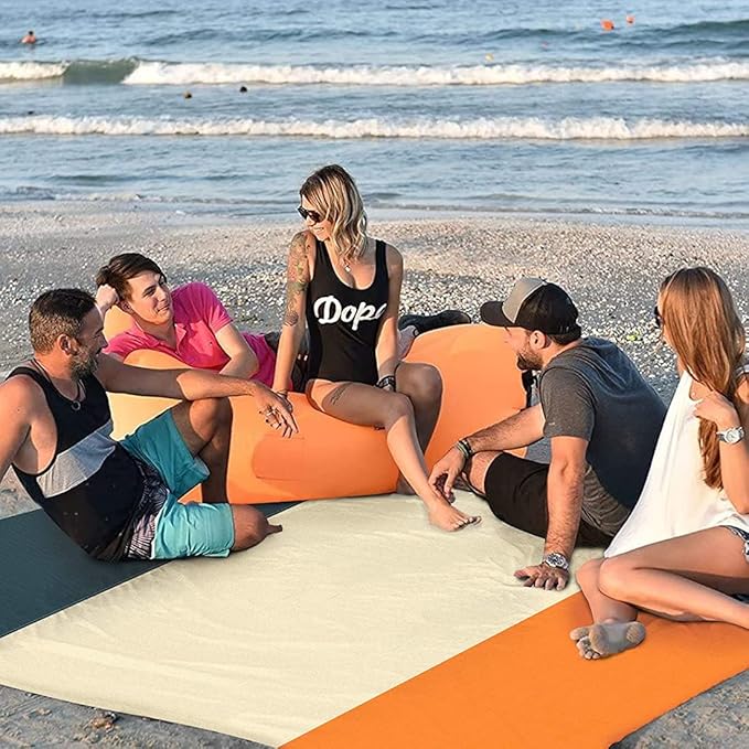 Beach Blanket Sand Proof, 78"x82“ Extra Large Sand Free Beach Mat for 4-6 Adults, Lightweight Waterproof Outdoor Blanket for Beach, Picnic, Camping, Travel