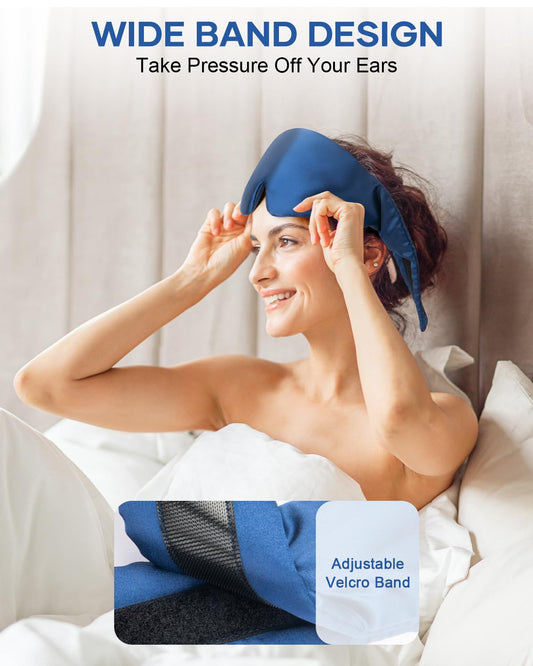 Silk Sleep Mask, Large Size Eye Mask Face Hugging Padded Sleep Blindfold Silk Eye Cover with Adjustable Band for Total Blackout for All Night Sleep (Navy Blue)