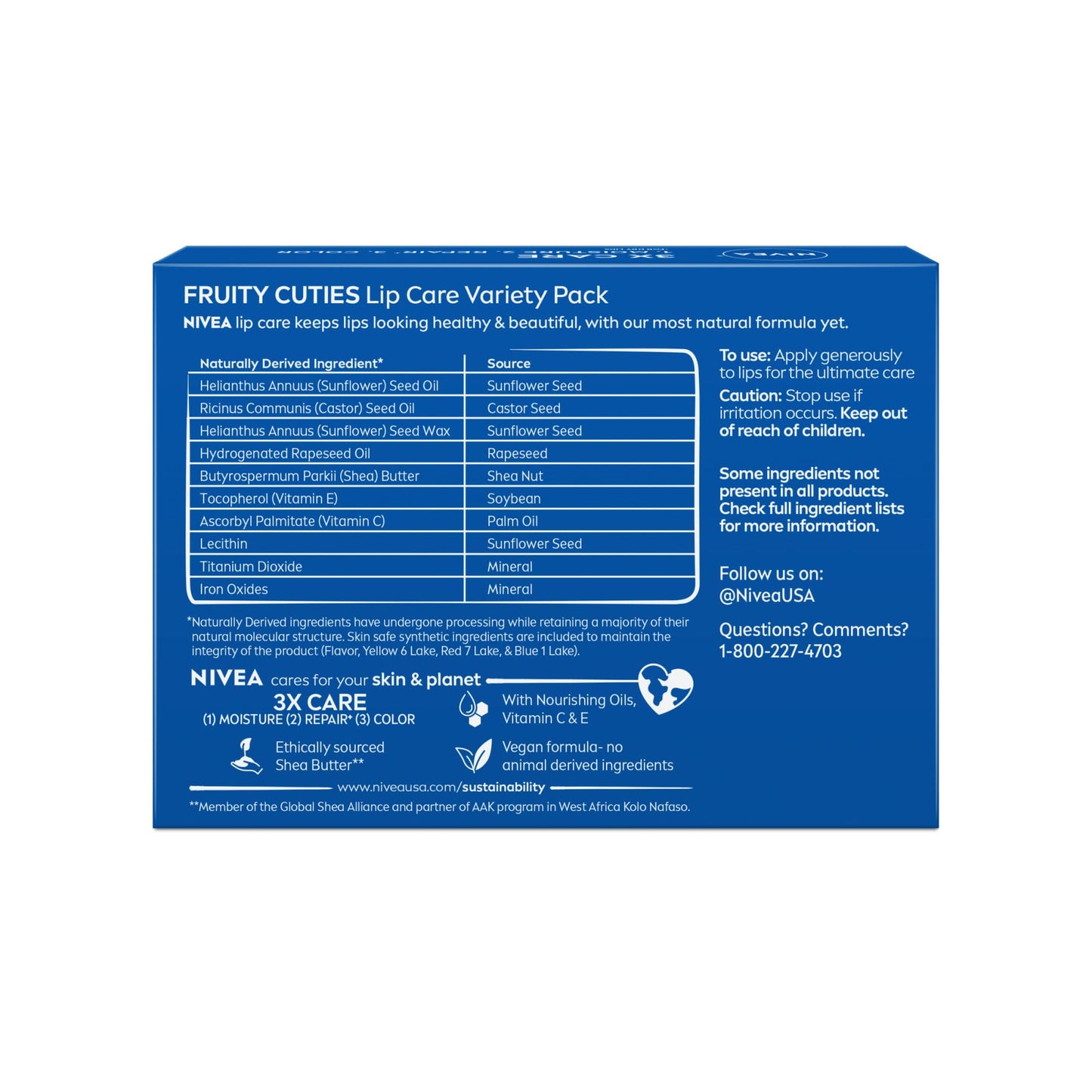 NIVEA Lip Care, Fruity Tinted Lip Balm Variety Pack, Cherry, Strawberry, Blackberry and Watermelon Flavors, 3-in-1 Moisture, Repair and Color, 0.17 Oz Stick, Pack of 4