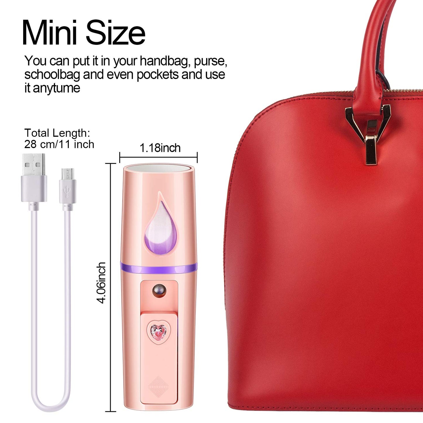 2 Pcs Nano Facial Mister Portable Mini Face Steamer USB Rechargeable Handy Sprayer with Mirror and 20ml Visual Water Tank, Moisturizing and Hydrating for Atomization Eyelash Extension(White, Pink)