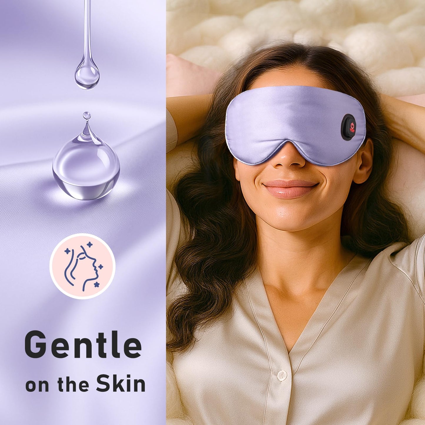 LitBear Heated Eye Mask, Silk Cordless Warm Eye Compress for Dry Eyes, Light Blocking Heat Eye Mask for Women Men, Soft Eye Heating Pad for Dry Eyes, Travel, Rechargeable, Washable Cover (Purple)