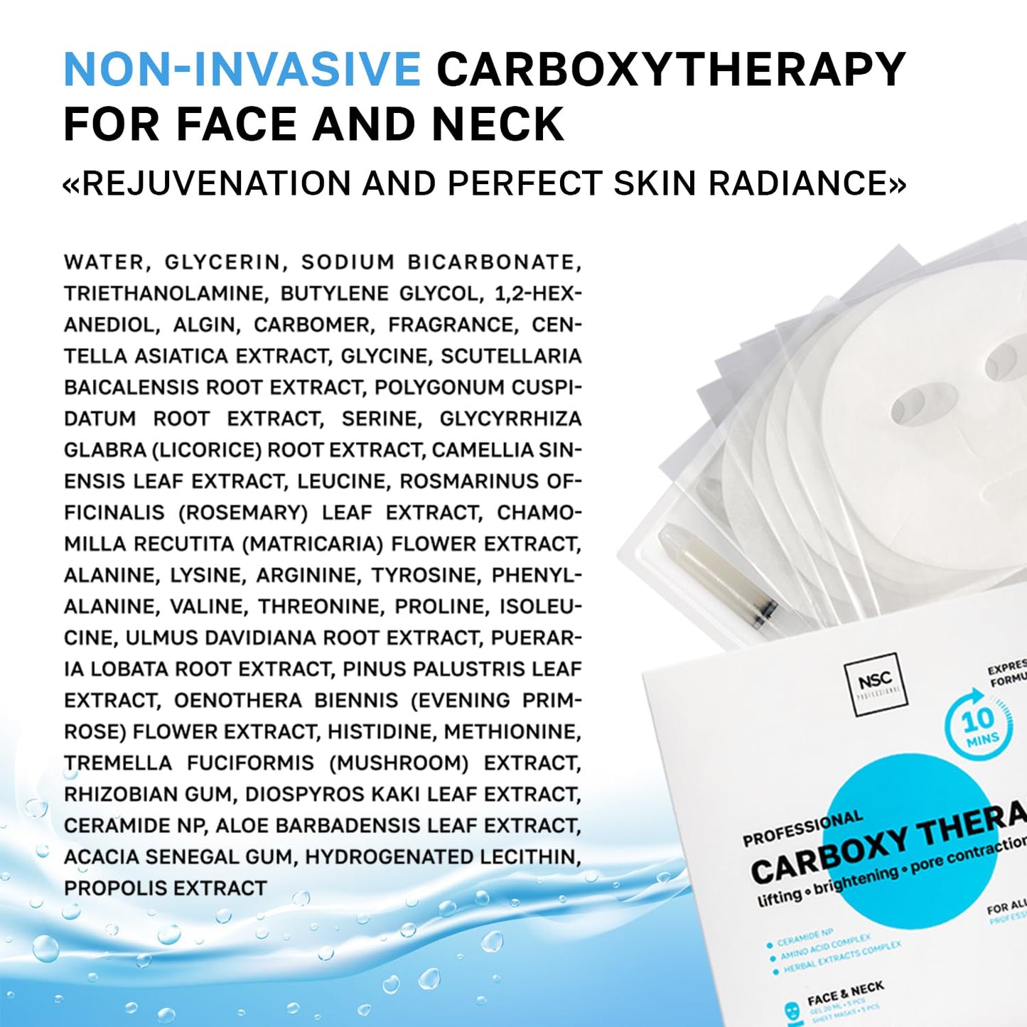 Name Skin Care Korean Carboxy CO2 Therapy Face & Neck Mask Set of 2 - Hydrating Oxygen Carboxytherapy Skincare Sheet Masks - Moisturizing Anti Aging Pore Tightening Brightening Facial Treatment Gel