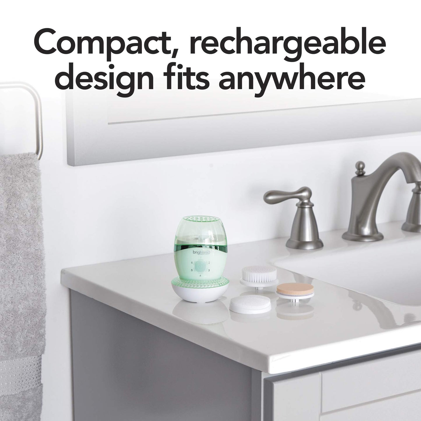 Brightline Sonic Rechargeable Electric Facial Cleansing Brush System, Face Exfoliator with 6 Intensity Settings, 3 Scrub Brush Heads, Green