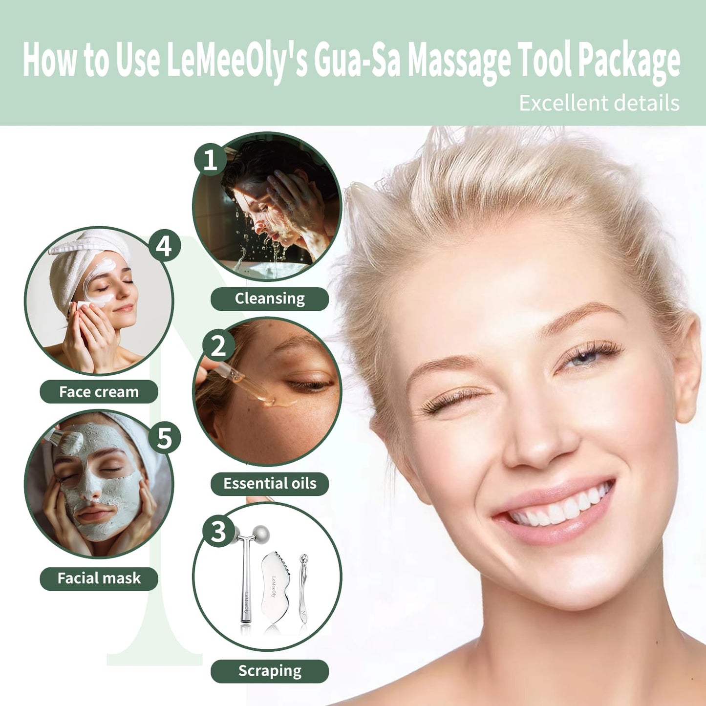 LeMeeOly Face Roller Massager Skin & Gua Sha Facial Tools Stainless Steel, Facial Massage Skin Care for Face Neck Body, Reduce Puffiness Remove Wrinkles, Valentines Gift for Women